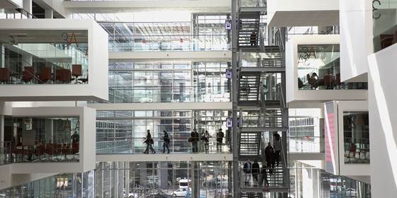 Atrium and skyboxes, side view