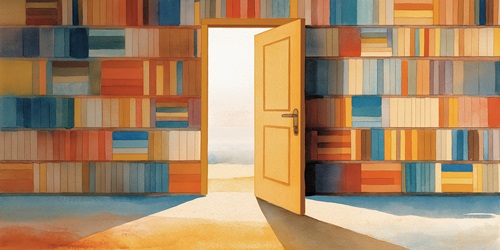 A bookshelf and open door representing Academic freedom